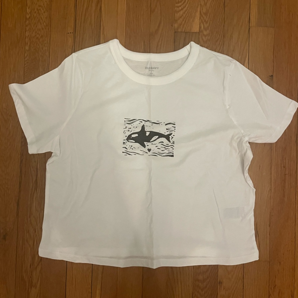 Custom block printed whale tee